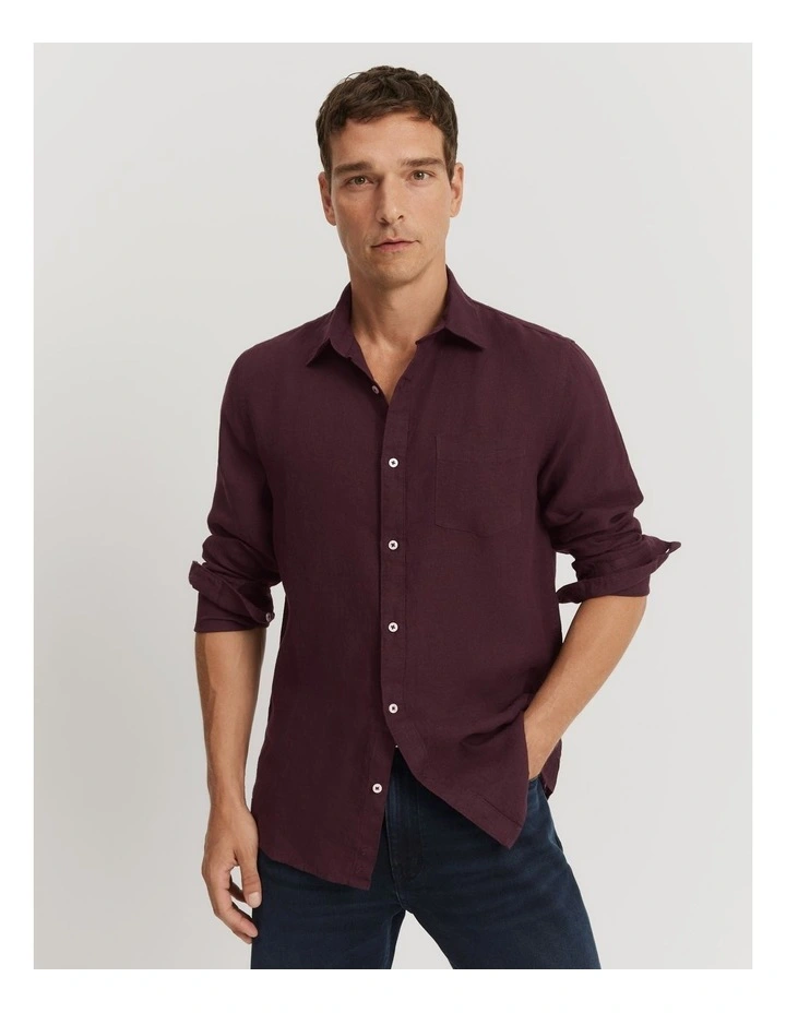Regular Fit Organically Grown Linen Shirt in Plum