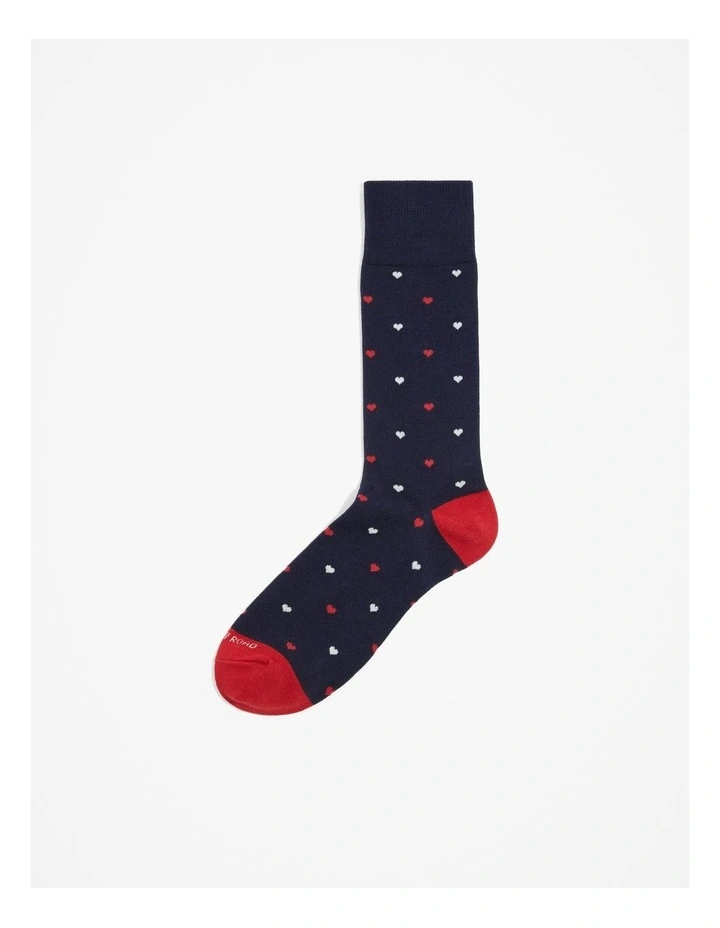 Australian Cotton Blend Heart Sock in Navy