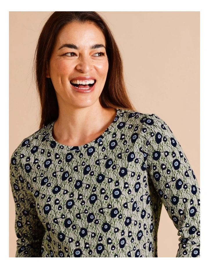 Wardrobe Staple 3/4 Sleeve Tee in Blue/Green Abstract Maze Print
