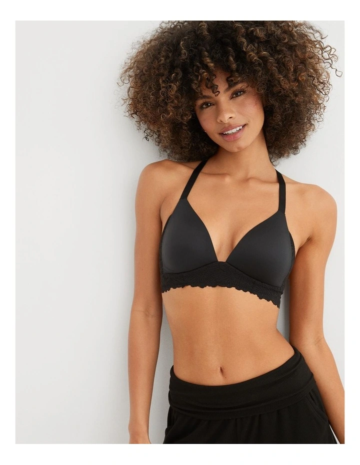 Real Sunnie Wireless Lightly Lined Bloom Lace Applique Bra in True Black