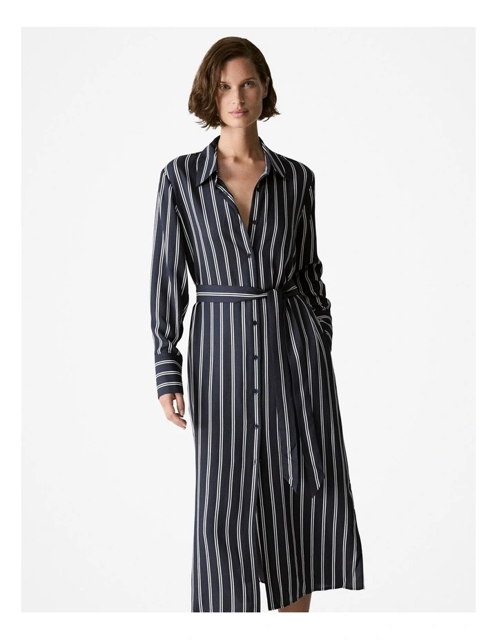 Modal Twin Stripe Shirt Dress in Night Sky