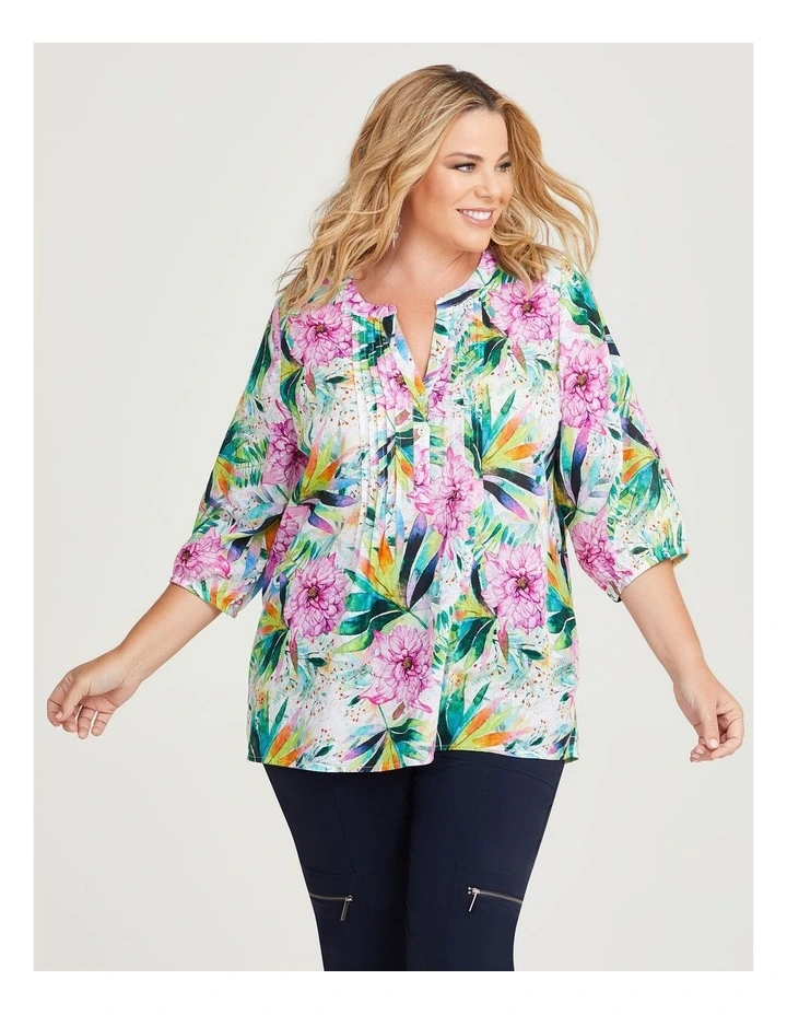 Cotton Tropics Pintuck Top in Print