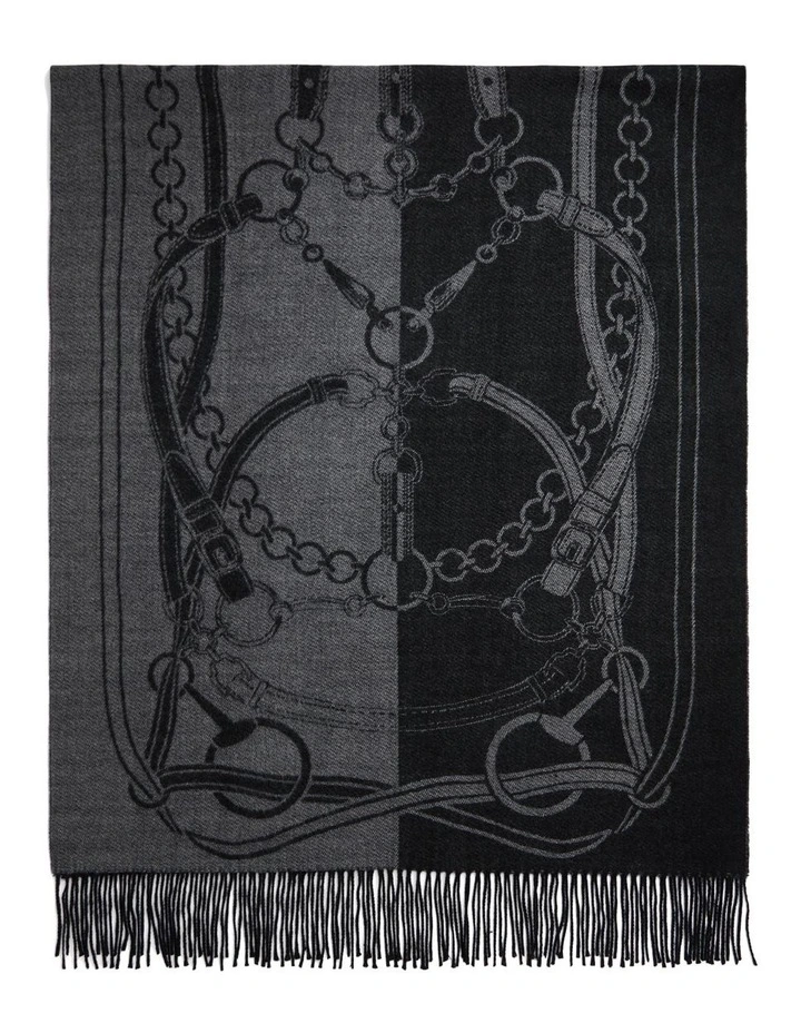 Belting-Motif Jacquard Wrap Scarf in Grey