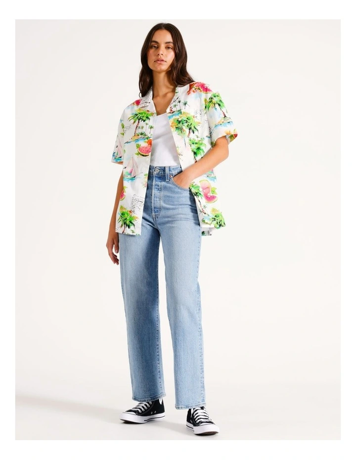 Sail Away All Gender Short Sleeve Oversize Shirt in White