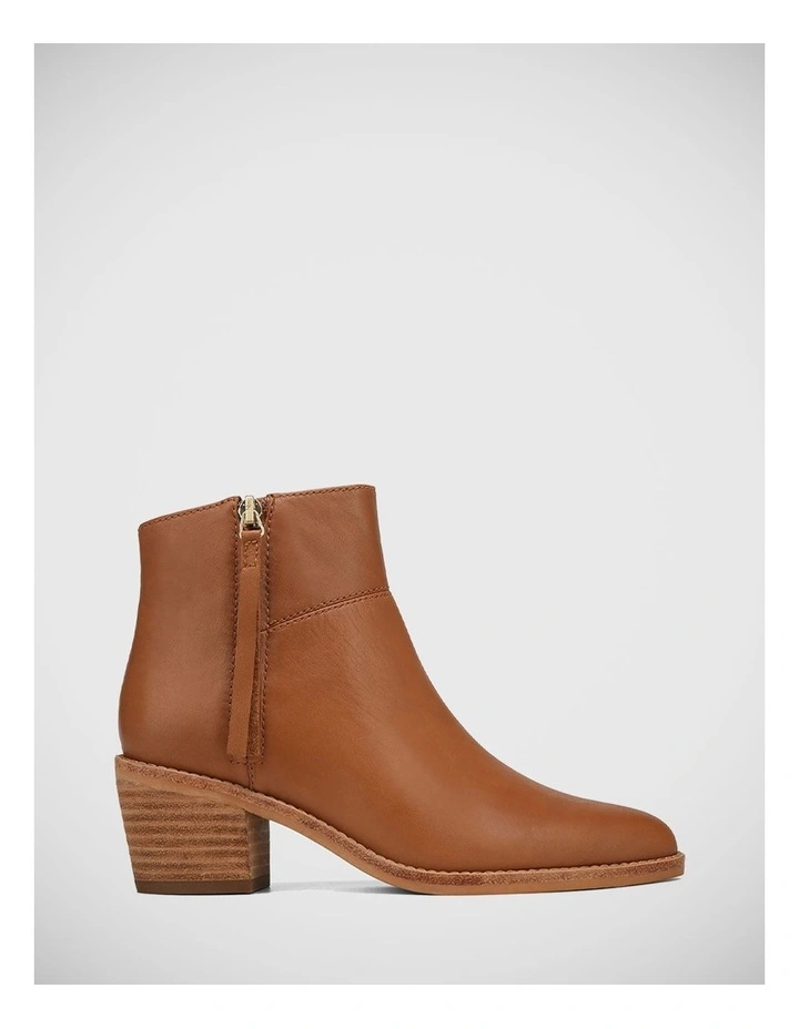 Jayde Leather Ankle Boot in Dark Cognac