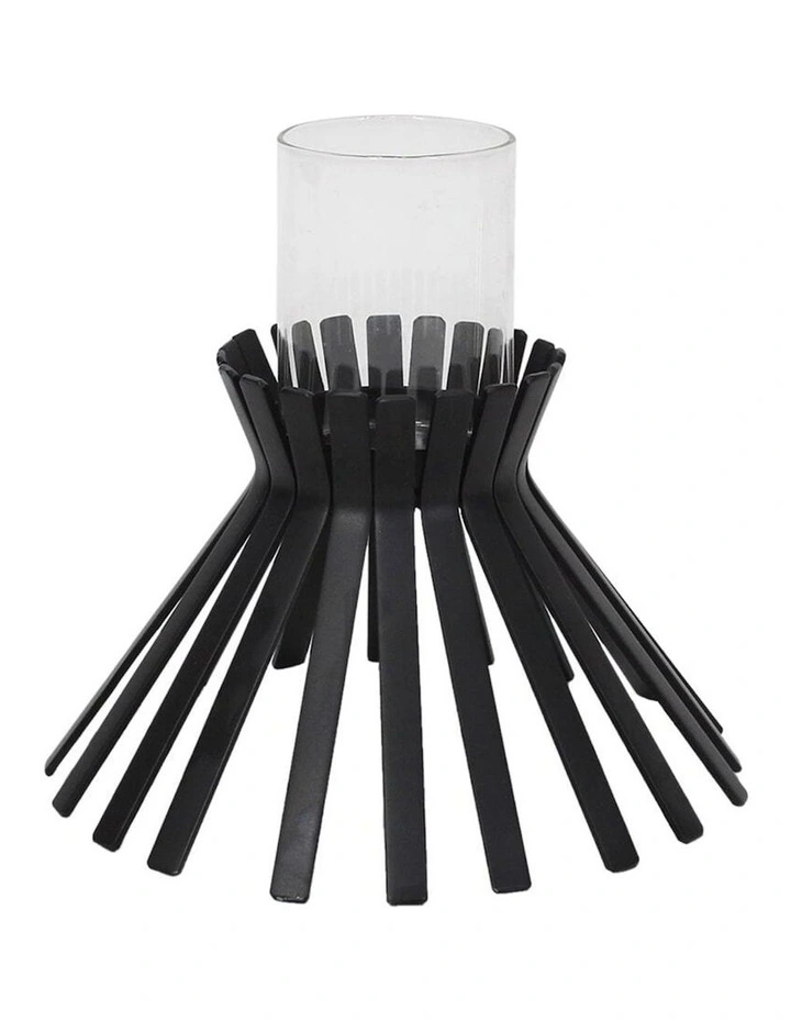 Metal Slatted Sticks Candle Holder in Black