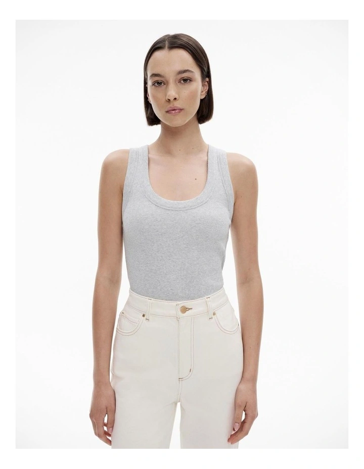 Cotton Scoop Neck Tank in Light Grey Marle