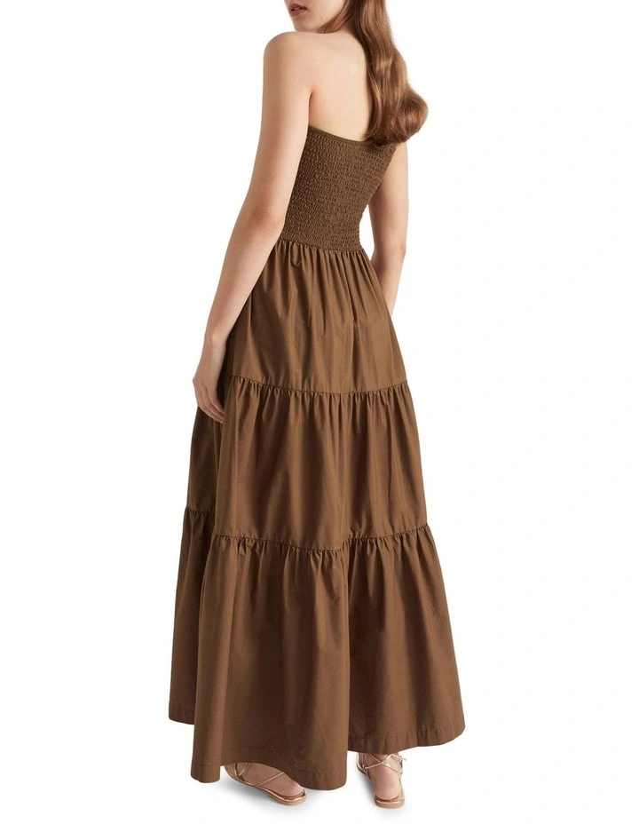 Poplin Shirred One Shoulder Maxi Dress
