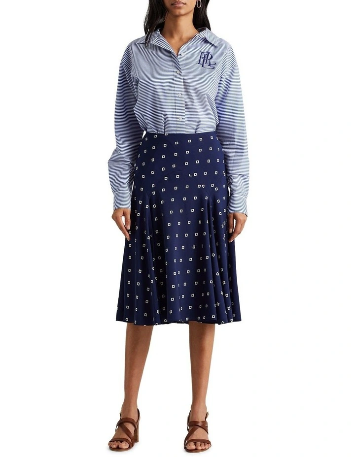 Print Crepe Peasant Skirt in Navy