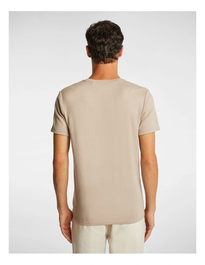 Self Stripe Super Stretch Textured Tee in Taupe