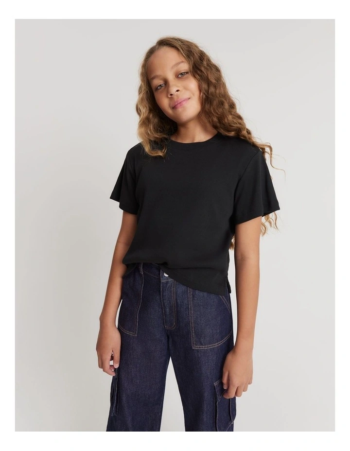Teen Recycled Cotton Relaxed Rib T-shirt in Black