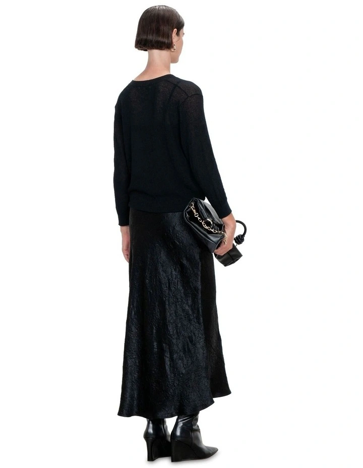 Sheer Crepe V-Neck Knit in Black
