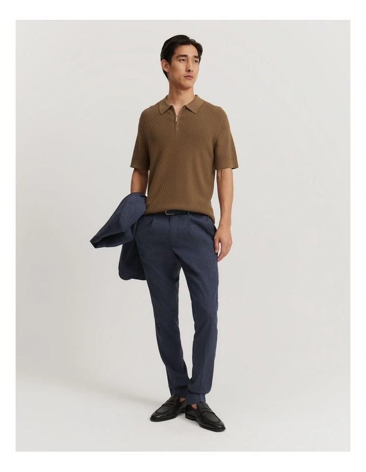 Cotton Silk Textured Knit Polo in Hazelnut