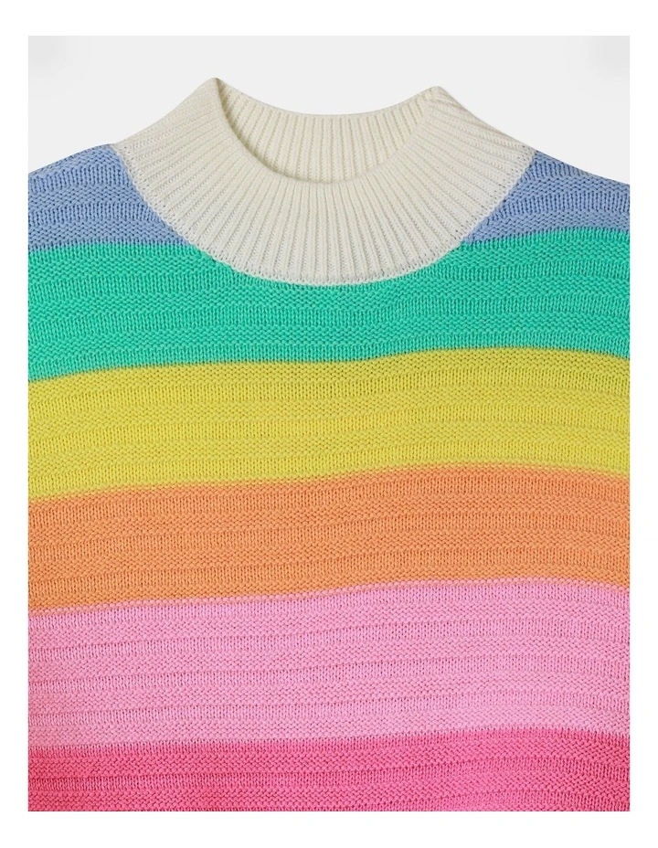 Knitted Cropped Ottoman Jumper in Rainbow