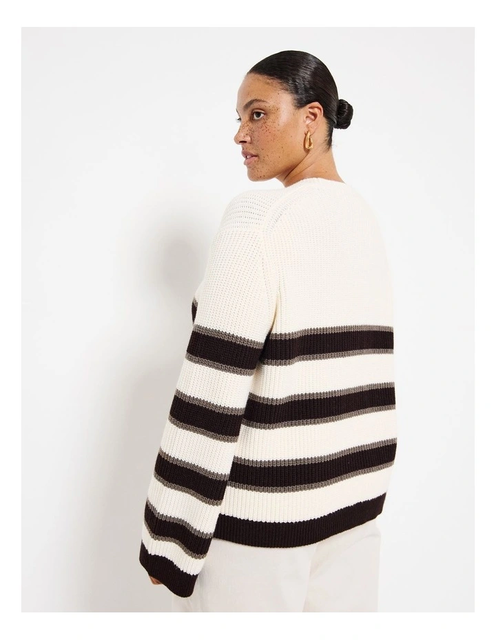 Stripe Knit Pullover in Raisin Strip