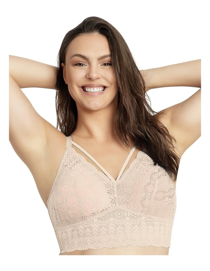Mia Lace Wireless Longline Lace Bralette in Bare