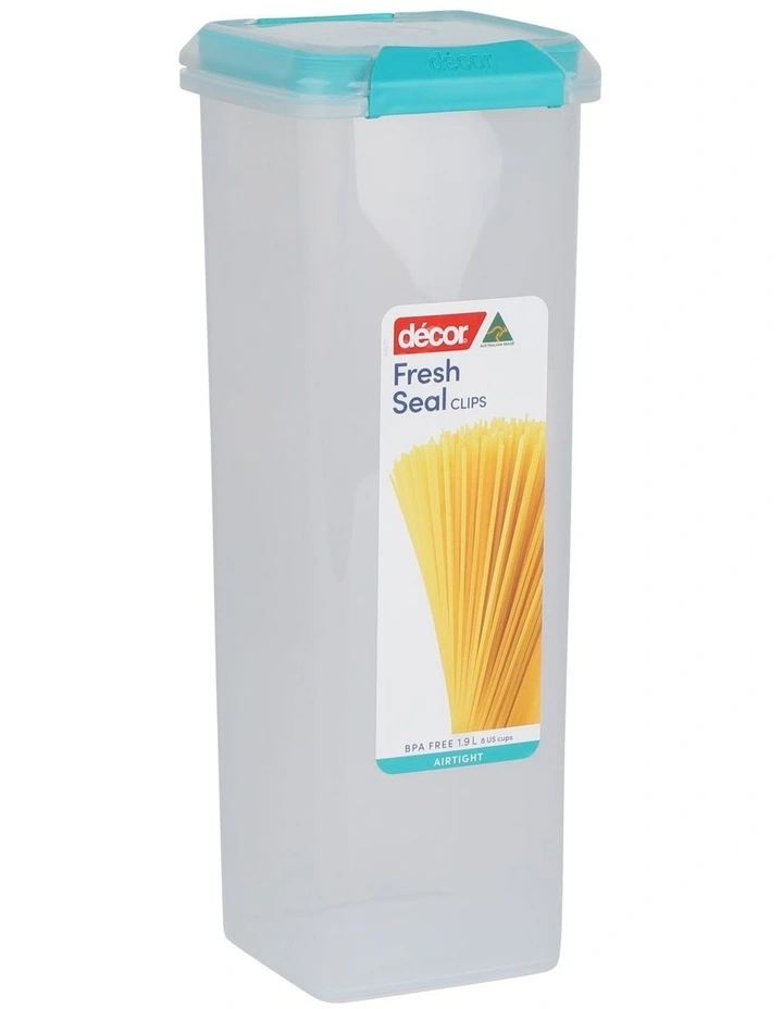 Fresh Seal Clips 1.9L Tall Square Food Storage Clear/Teal
