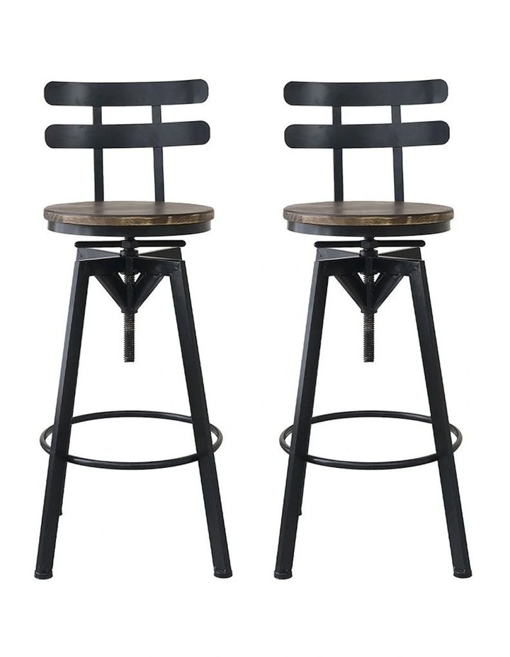 Industrial Adjustable Swivel Back Wood Counter Chairs in Brown