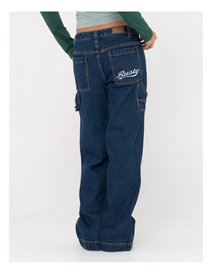 Billie Low Wide Denim Carpenter Pant in Blue