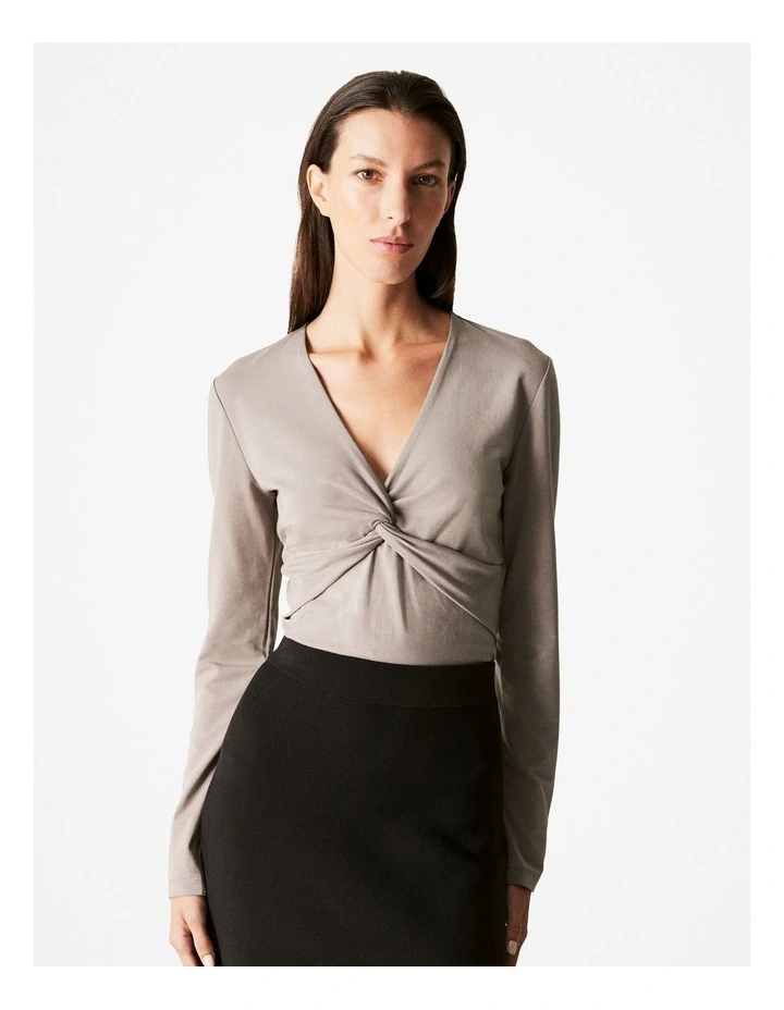 Cotton Modal Twist Front Top in Cinder