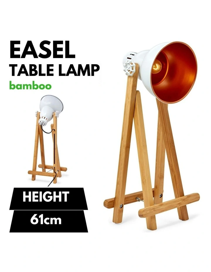 Table Lamp w Metal Gourd Head Modern Vintage 61cm in White