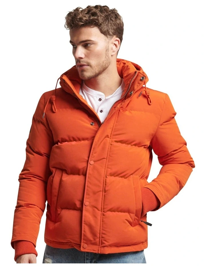 Everest Short Hooded Puffer in Pureed Pumpkin Orange