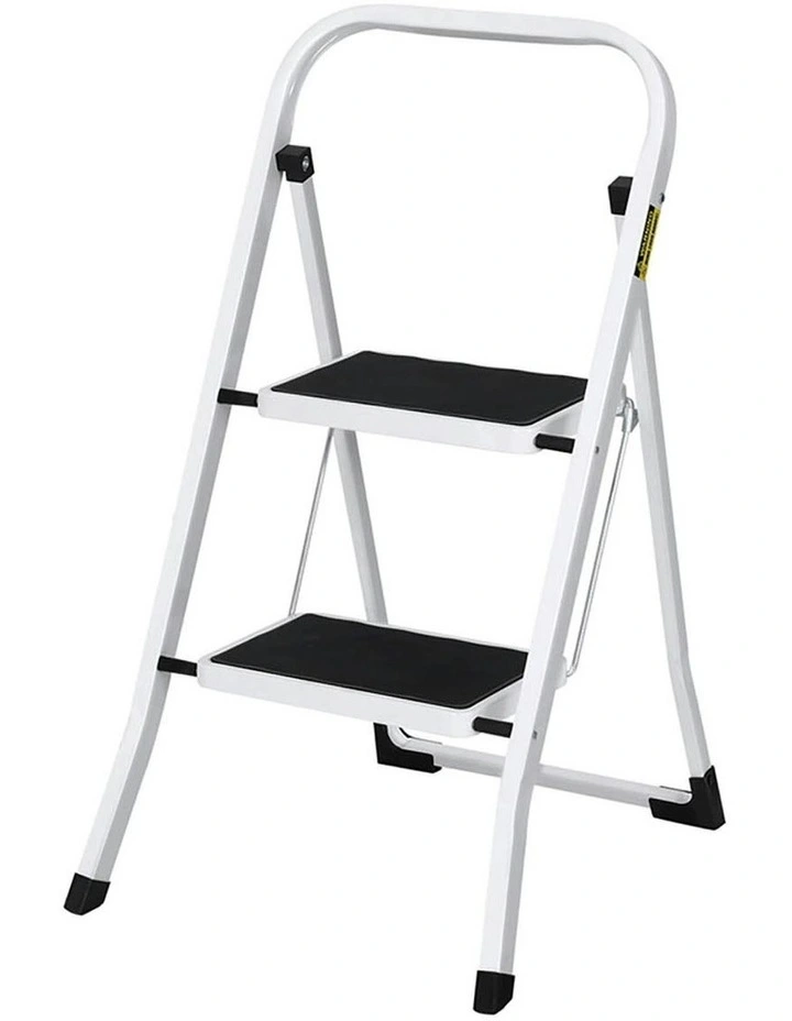 2 Step Folding Multi-Purpose Steel Platform Ladder in Black/White