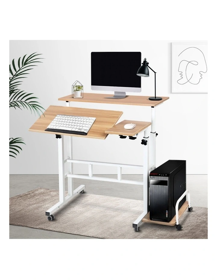 Adjustable Mobile Twin Laptop Desk in Light Wood