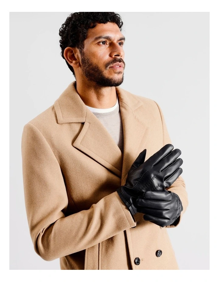 PU Glove with Ribbed Cuff in Black