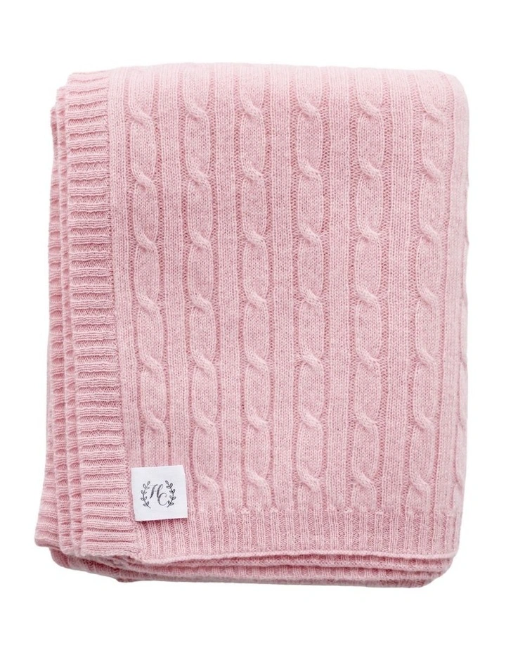 Cashmere Cable Knit Baby Blanket in Baby Pink