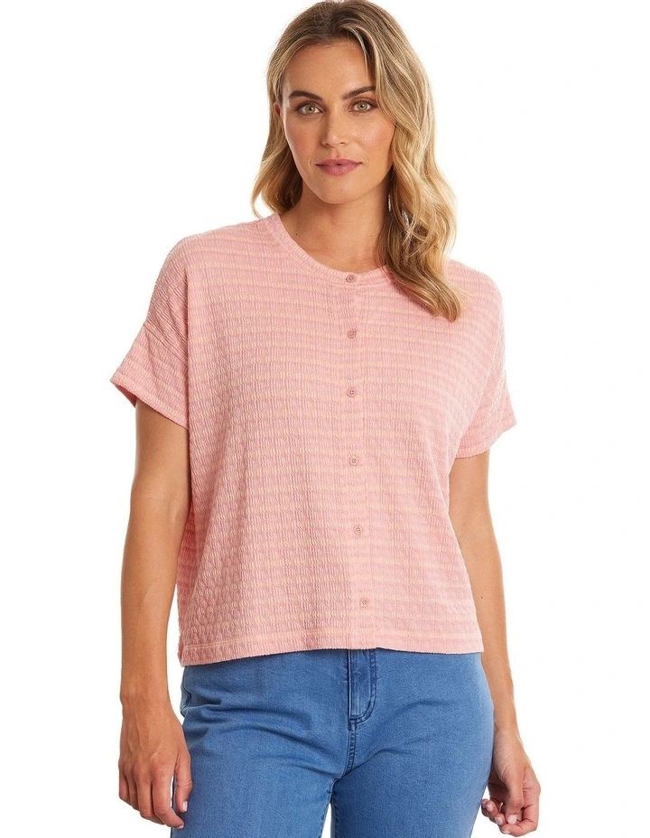 Two Way Textured Knit Tee in Pink Marle