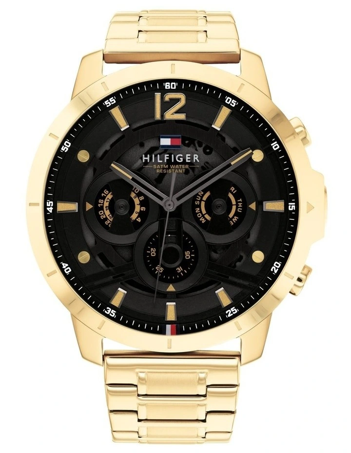 Luca Ionic Steel Black Dial Watch in Gold