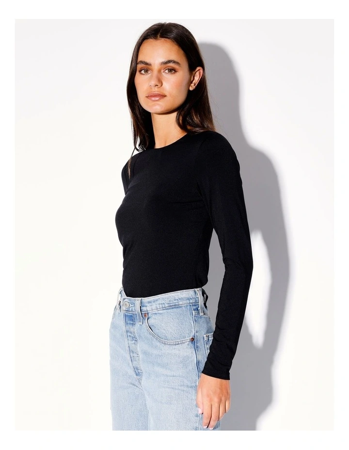Recycled Blend Smooth Crew Neck Long Sleeve Tee in Black