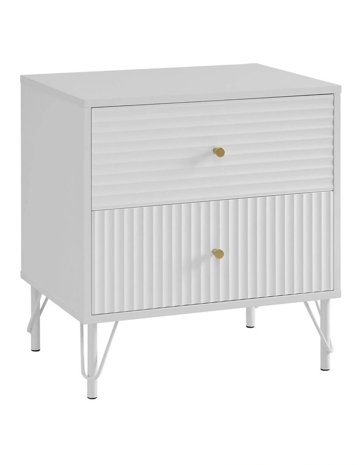 Lisa Wavy Fluted Bedside Table in White