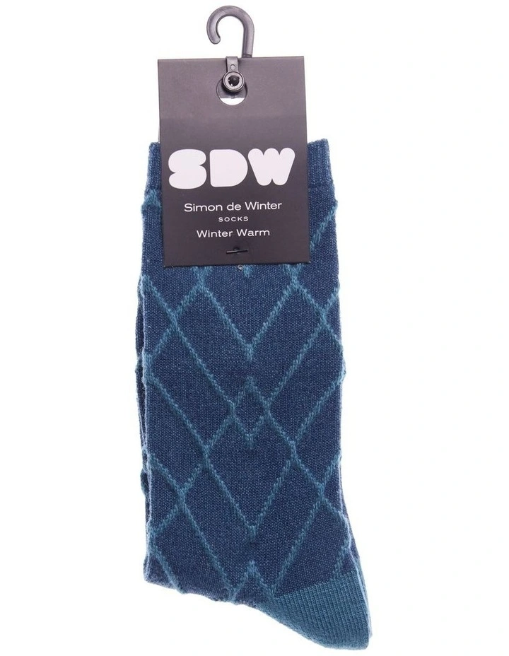 Winter Warm Raised Geo Crew Socks 1 Pair in Teal