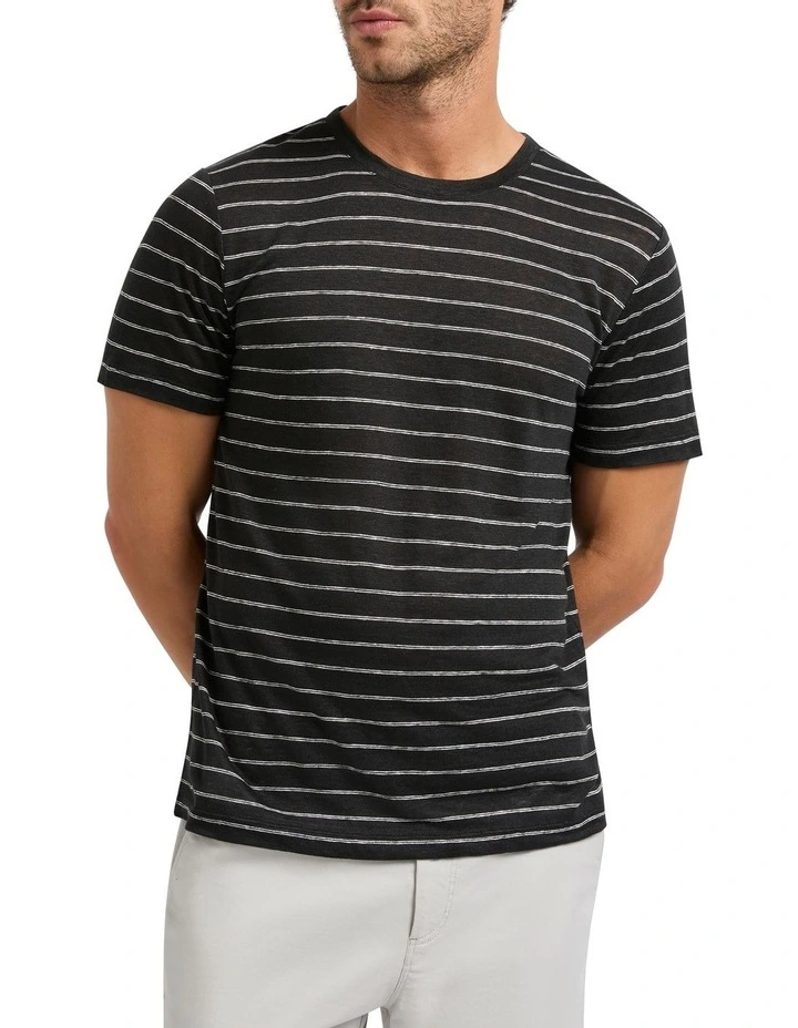 Brian Stripe Linen Tee in Black Stripe