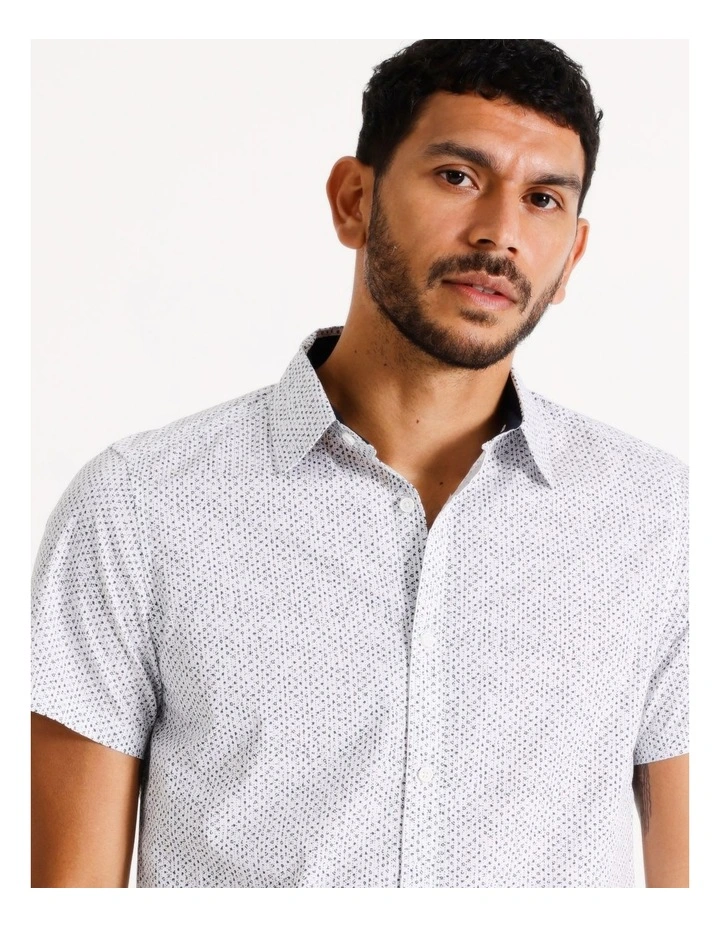 Archie Geo Print Short Sleeve Slim Fit Shirt in Blue