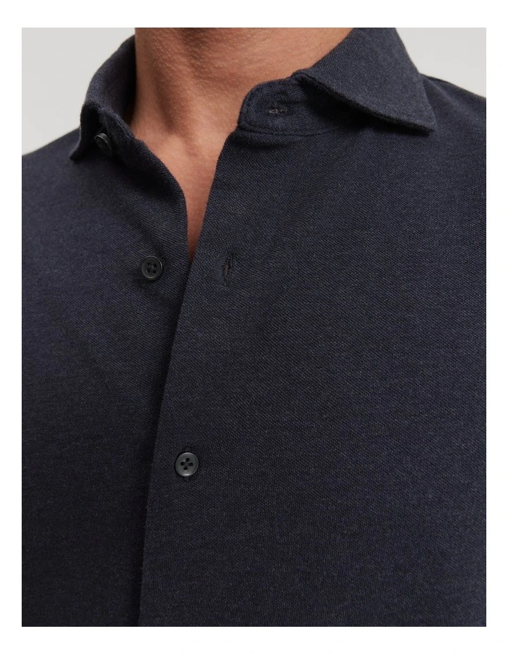 Tailored Fit Pique Shirt in Navy Melange