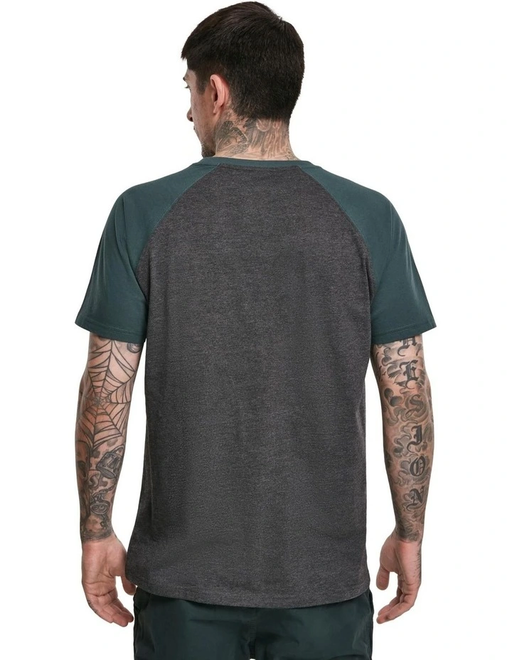 Raglan Contrast Tee in Charcoal/Bottle Green