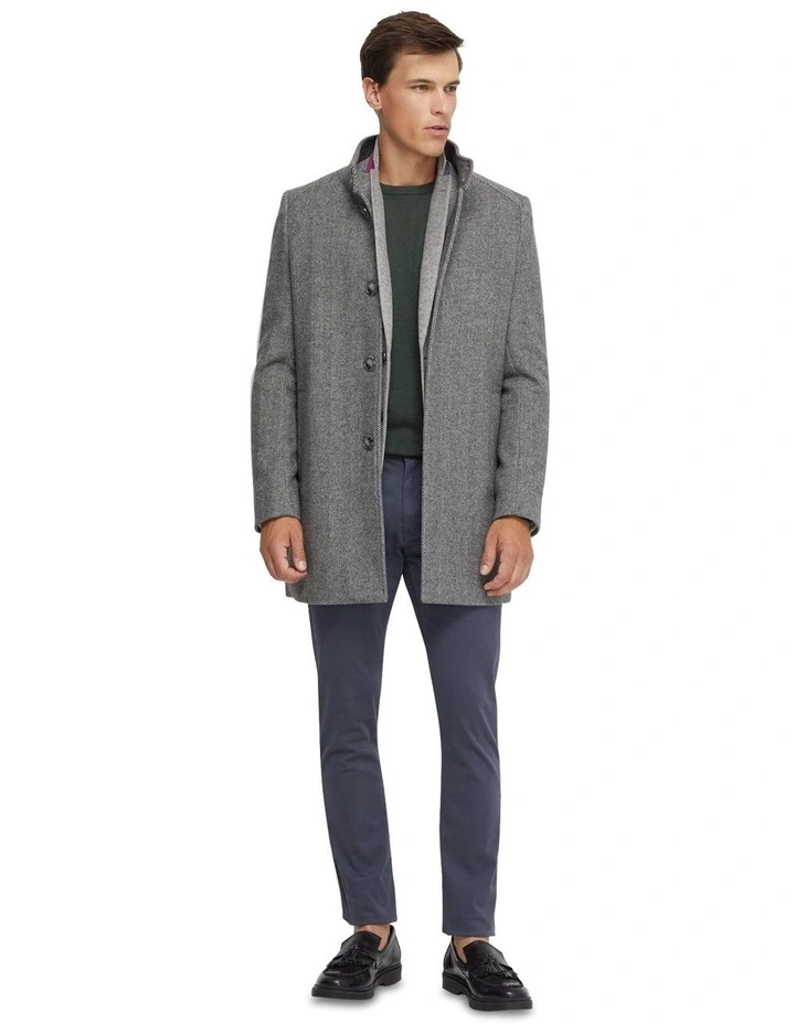 Dunbar Herringbone Wool Rich Coat in Grey