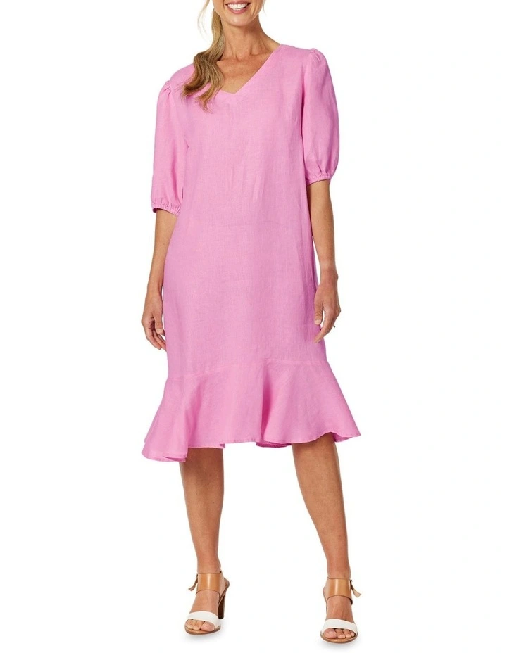 Flute Hem Linen Dress in Orchid