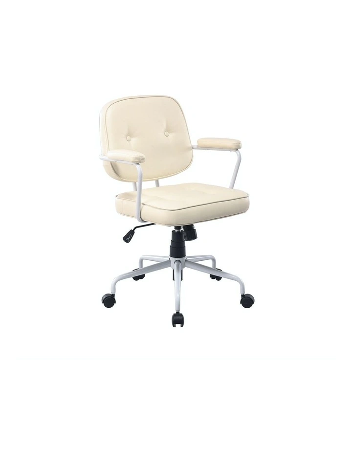 Louise Retro Classic PU Leather Home Office Chair in Beige/White