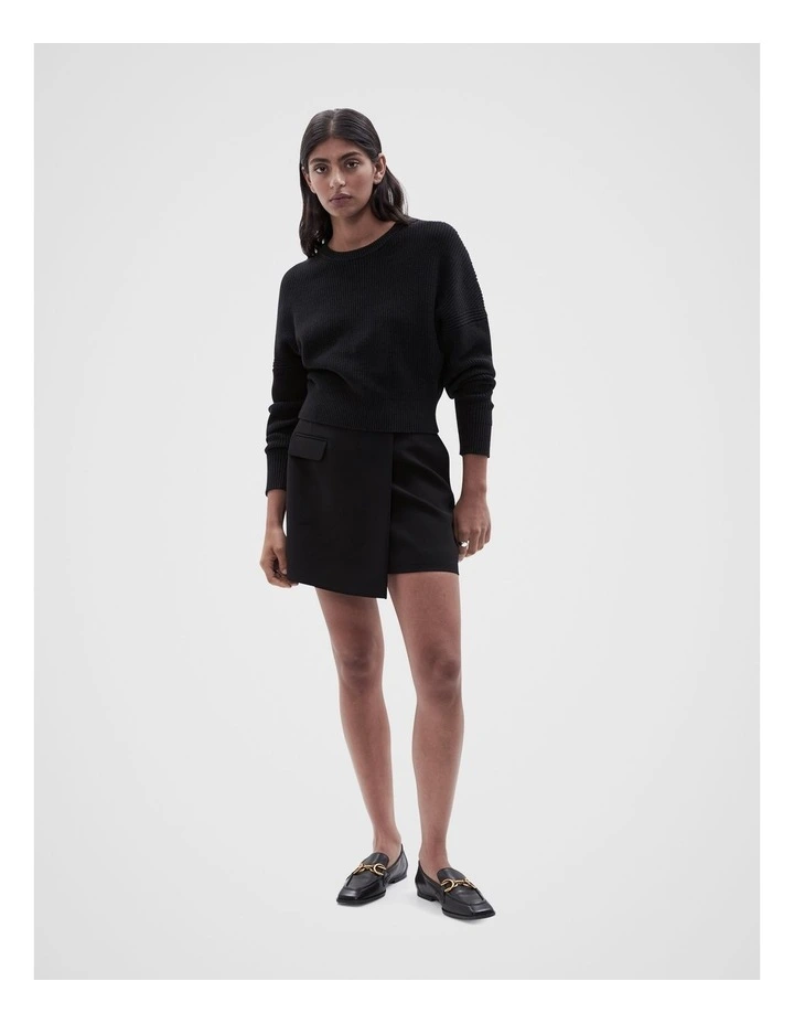 Cropped Crew Neck Knit in Black
