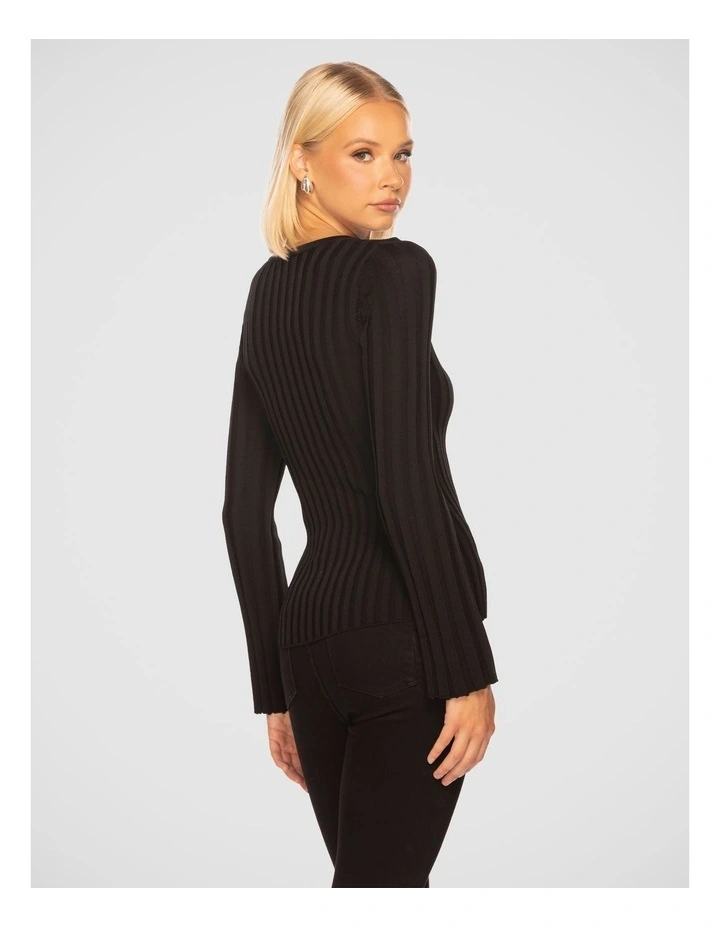 Maisie V Neck Knit Top in Black