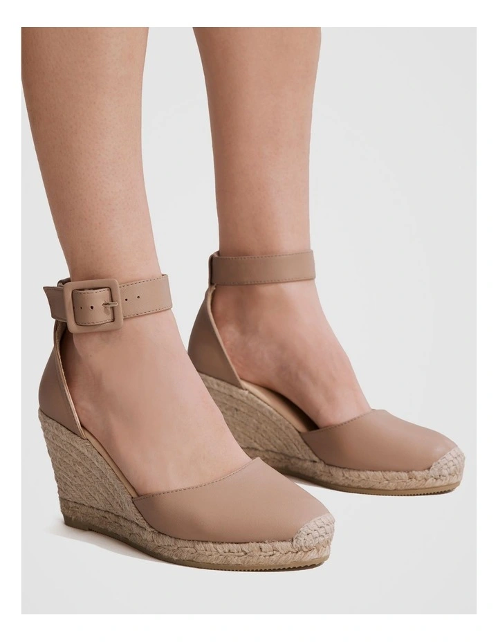 Carolina Leather Espadrille Wedge in Biscuit