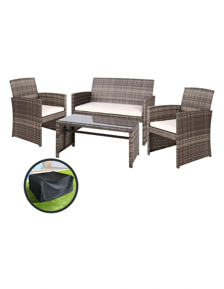 Garden Furniture Outdoor Lounge Setting Wicker Sofa Set Storage Cover Mixed Grey