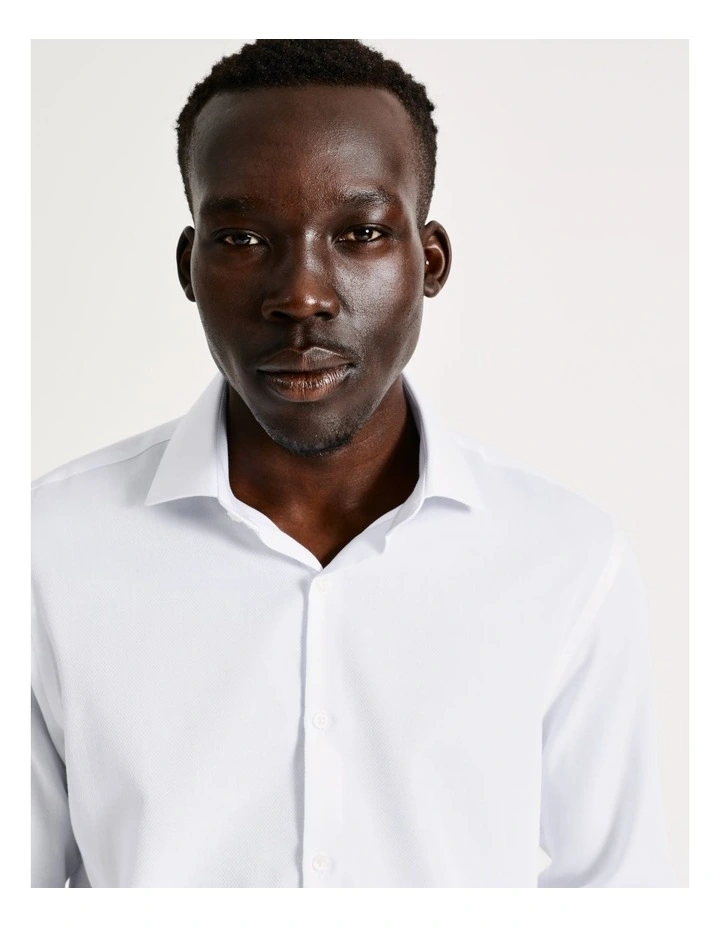 Tailored Long Sleeve One Colour Dobby Shirt in White