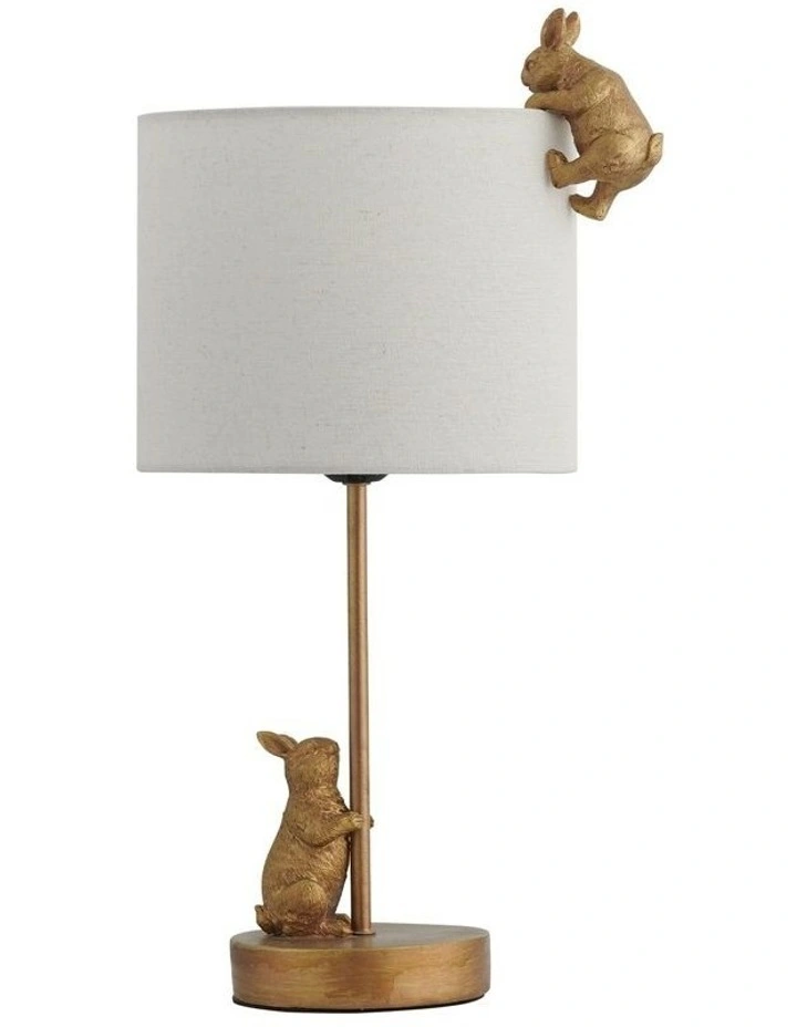 Two Rabbits Playing Table Lamp in Gold/White