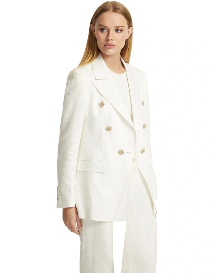 Arabella Double Breasted Linen Jacket in Ivory