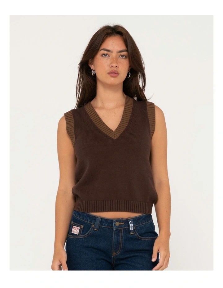 Nero Sleeveless Knit Vest in Brown